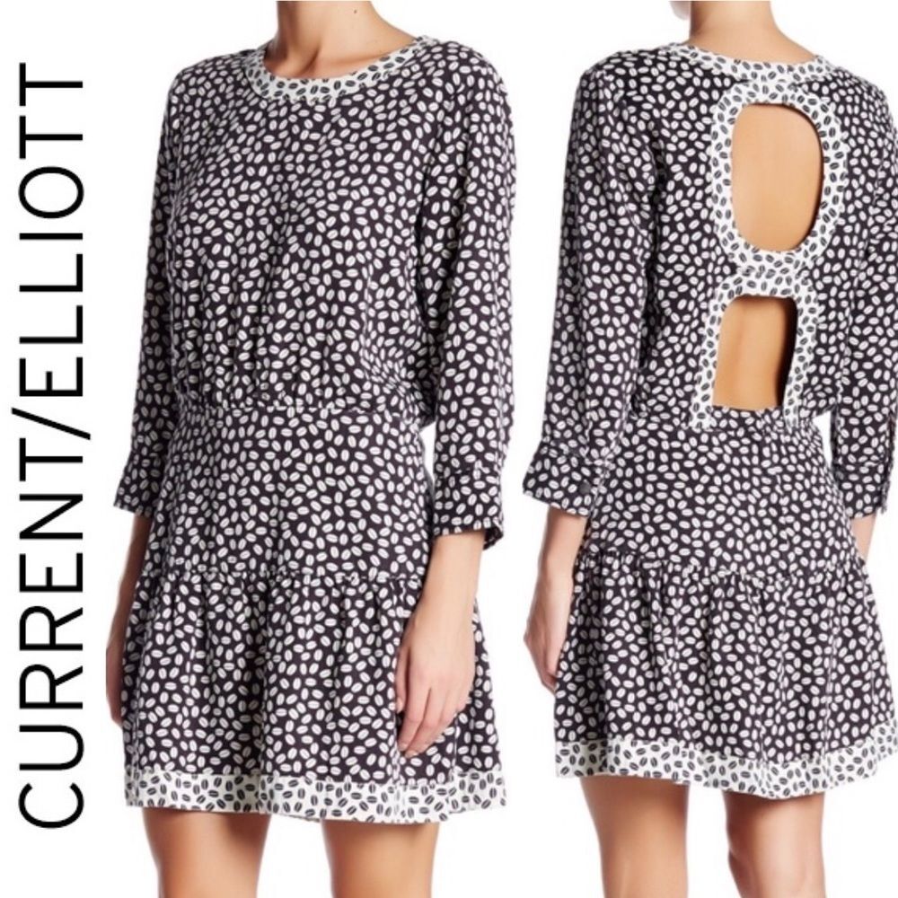 CURRENT ELLIOTT THE TENNANT CUTOUT Back Boho MINI DRESS Coffe Bean Print 1 S